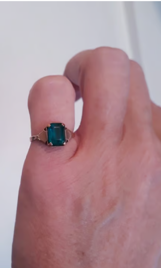 Pinkie Ring with Blue/Green Stone, size 5