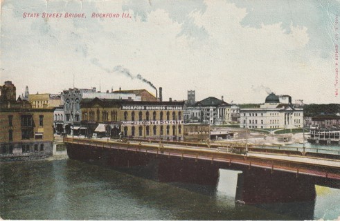 Vintage Used Postcard: Y: 1908 State Street Bridge, Rockford, IL