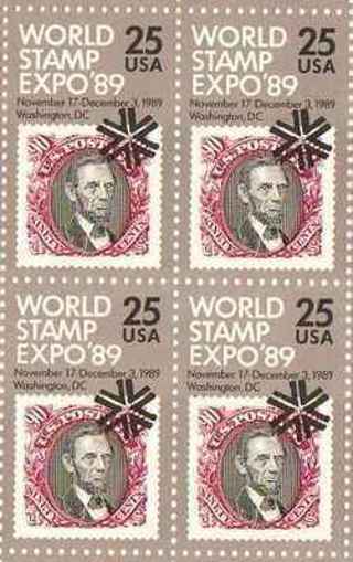 4 NEW WORLD STAMP EXPO ABRAHAM LINCOLN 25CENT STAMPS=USA