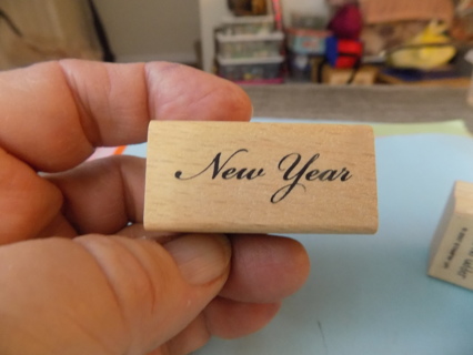 Wood mount rubber stamp New Year  2 inch long