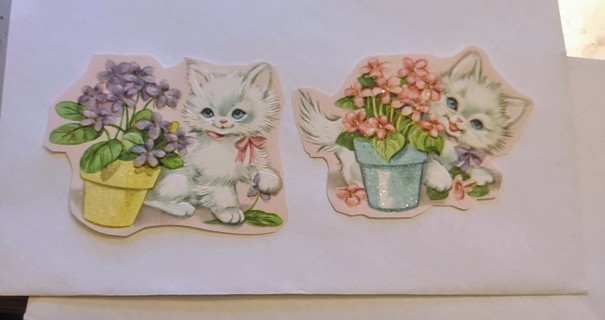 (2) White Kitten Paper Cut Out Scrapbook Embellishments