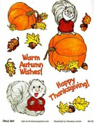 1 Vintage Suzy's Zoo Warm Autumn Wishes #90106. Sticker Sheet