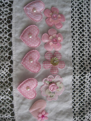 9 pcs. Puffy hearts&flower embellishments/patches, cloths decor, other crafts