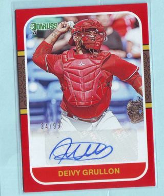 2021 Panini Donruss Deivy Grullon AUTOGRAPH Retro 1987 RED 34/99 Baseball Card #87S-DG Phillies