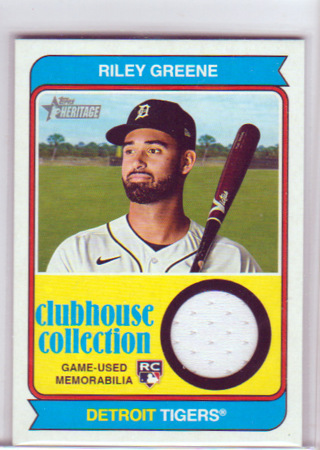 Riley Breene, 2023 Topps Heritage Clubhouse Collection RELIC ROOKIE Card #CCR-RG, Detroit Tigers (l1