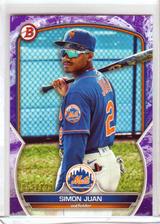 Simon Juan, 2023 Bowman Card #BP-38, New York Mets, 059/199, (EL)