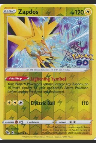 NM Rare Rev Holo Zapdos Pokemon Go Pokemon card TCG