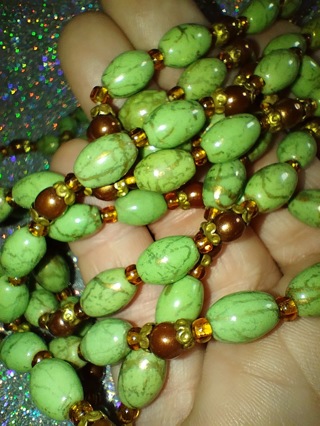 NECKLACE REAL GREEN TURQUISE AND BROWN PEARLS 60 INCHES LONG A FANTASTIC AND BEAUTIFUL PIECE WOW!