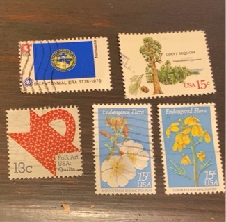 5 DIFFERENT 1970's AMERICAN STAMPS