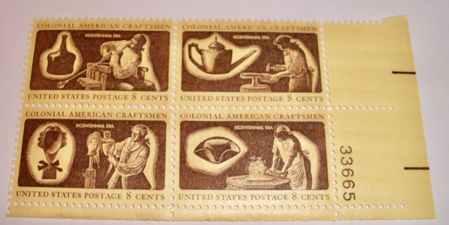 Scott #1456-59 Colonial Craftsmen, Pane of 4 Useable 8¢ US Postage Stamps