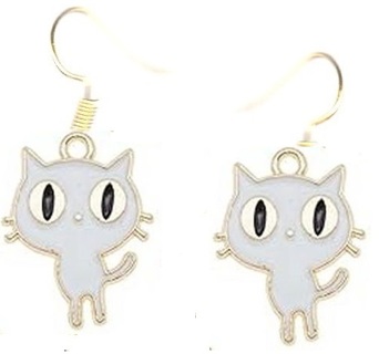 GP ENAMEL WHITE SCARED CAT EARRINGS #2 (PLEASE READ DESCRIPTION