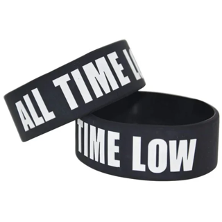 LAST ONES! (2) ALL TIME LOW BAND WRISTBAND ACCESSORY BLACK WHITE BRACELETS SILICONE 1" WIDE