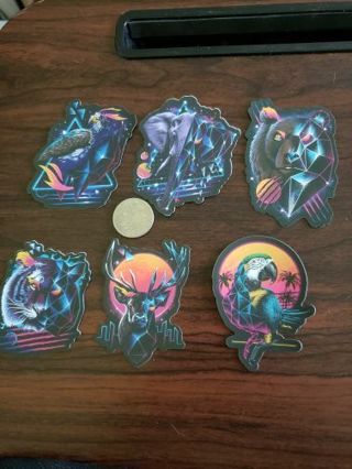 6 80's Retro Neon Flashback Style Animal Vinyl Decals