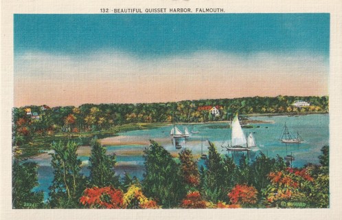 Vintage Unused Postcard: (a): Linen: Quisset Harbor, Falmouth, MA