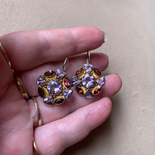 Vintage Sterling Silver Orchid Amethyst and Garnet Earrings 