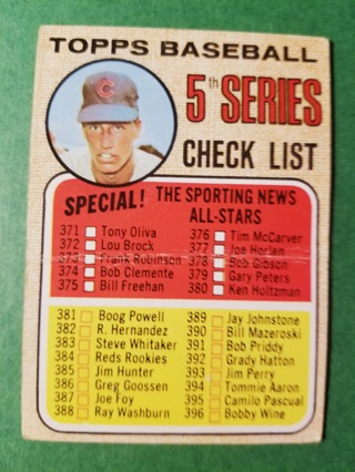 1968 - TOPPS EXMT - NRMT BASEBALL - CARD NO. 356 - 5TH SERIES CHECKLIST