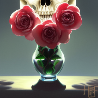 Listia Digital Collectible: Wicked Cool Skull Glass Vase With Roses