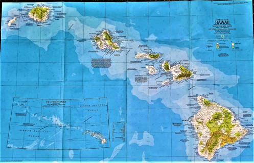 Vtg National Geographic Map of Hawaiian Islands - size 34" x 22"