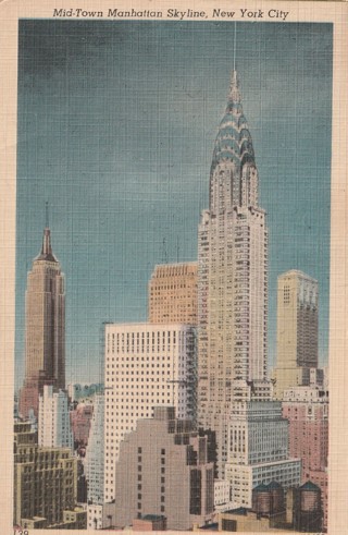 Vintage Used Postcard: 1952 Mid Town Manhattan Skyline, NYC, NY