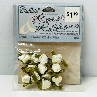 NIP Vintage White Ribbon Roses 