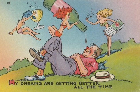 Vintage Unused Postcard: Linen: Comic: My Dreams