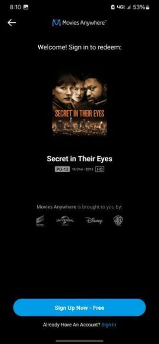 Secret in their eyes Digital HD movie code MA/VUDU/iTunes