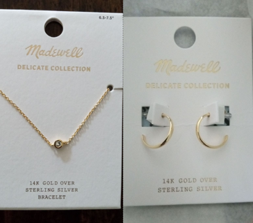 Madewell 14k Gold Over Sterling Silver Small Hoop Earrings and Bracelet Set - New