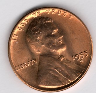 BU RED 1955-S LINCOLN WHEAT CENT From OBW