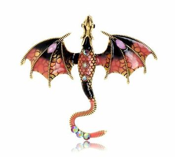 Autumn Colors Enameled with crystal Flying Dragon Brooch New!