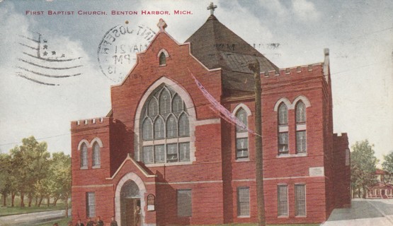 Vintage Used Postcard: 1913 First Baptist Church, Benton Harbor, MI