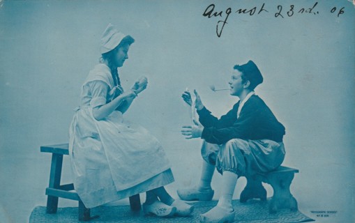 Vintage Used Postcard: k: 1906 Man and Woman in Wooden Shoes