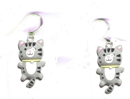 SP ENAMEL LITTLE GRAY  KITTY EARRINGS (PLEASE READ DESCRIPTION)