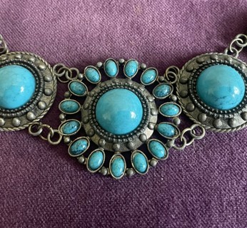 Tibetan Oval Bib Collar Turquoise Stone Necklace ~ Unique and beautiful piece 