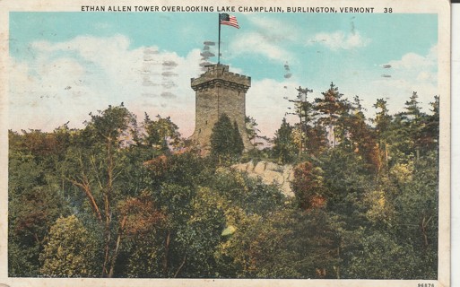 Vintage Used Postcard: 1936 Ethan Allen Tower, Burlington, VT
