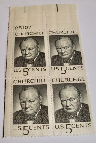 Scott #1264 Churchill, Pane of 4 Useable 5¢ US Postage Stamps. Has Original Gum.