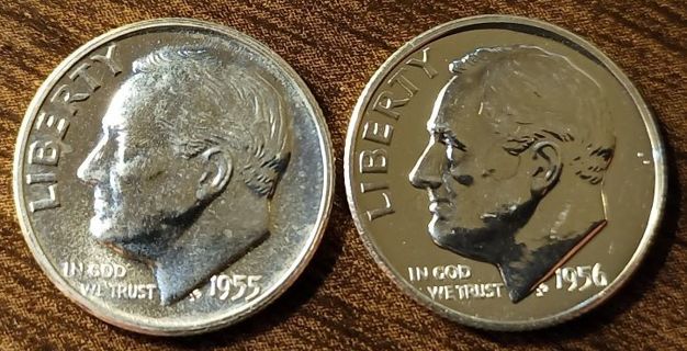 1955 & 1956 USA Proof Roosevelt Silver Dimes