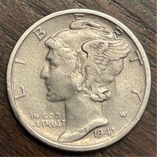 1943 S Silver Mercury Dime Winged Liberty 90% Silver VF