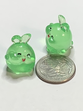 FAT BUNNIES~#1~GREEN~SET OF 2 BUNNIES~GLOW IN THE DARK~FREE SHIPPING!