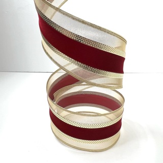 Burgundy & Gold Metallic Wire Edge 2.5” Wide Ribbon 