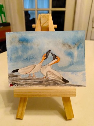 Original, Watercolor Painting " 2-1/2 X 3-1/2" ACEO Duck Love by Artist Marykay Bond