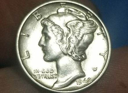 1942~Silver Mercury dime ~ AU!+ Full Split Bands~ 90% Silver US coin High Grade Very Nice!