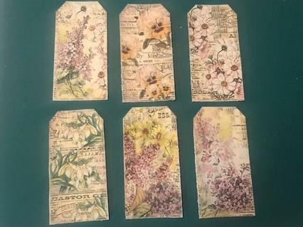 Set of 6 Large Vintage Floral Style Tags