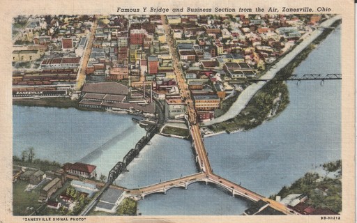 Vintage Used Postcard: u: Linen: Famous Y Bridge, Zanesville, OH