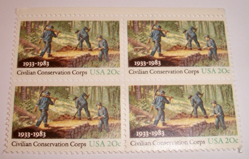 Scott #2037, Civilian Conservation Corps, Pane of 4 Useable 20¢ US Postage Stamps