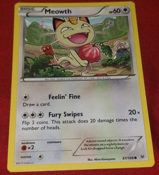 ⚡ Pokemon Card Meowth 67/108⚡60 HP Roaring Skies