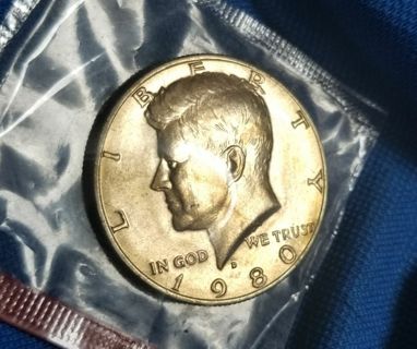 Uncirculated 1980-D ☆Kennedy Half Dollar☆ In original gov Mint cello