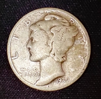 COIN SILVER DIME 1939 D NICE CONDITION FOR ITS AGE AND A STEAL OF A DEAL SO GRAB IT WHILE YOU CAN.