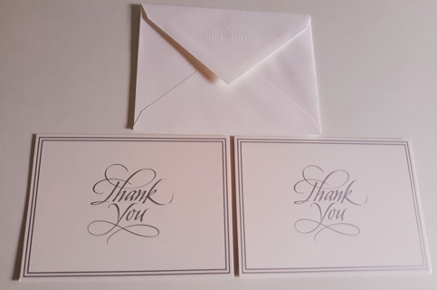 2 Elegant Thank You Cards w/Envelopes