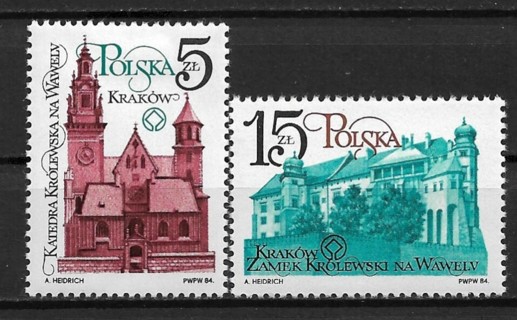 1984 Poland Sc2656-7 Crackow Restoration: Royal Cathedral & Castle MH C/S of 2