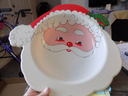 14 inch round and 3 1/2 inch deep plastic Santa's face snack bowl